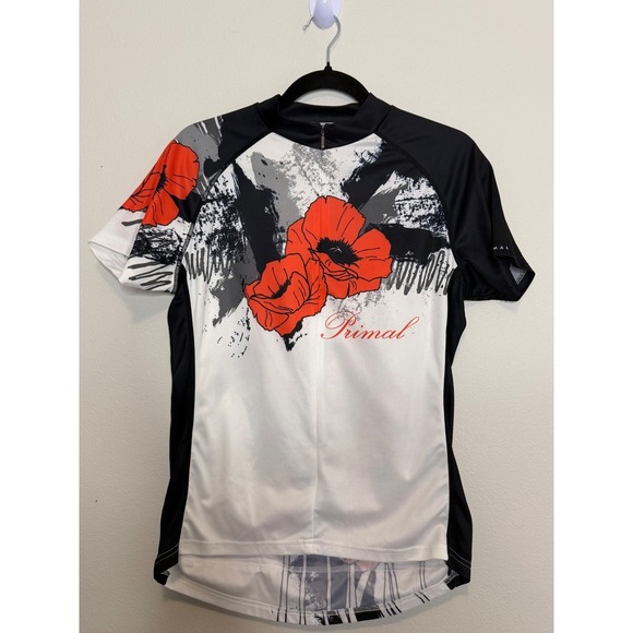 Primal Wear Tops - Primal Women's Red Poppy Floral Short Sleeve Quarter Zip Top Cycling Jersey  L